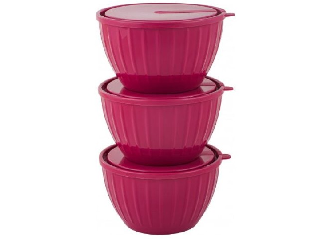 Набор салатников Sugar&Spice Vanilla с крышками (3х0,6л) брусника